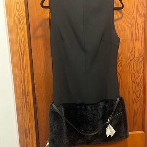 Zara Black Mini Dress with Faux Fur Hem